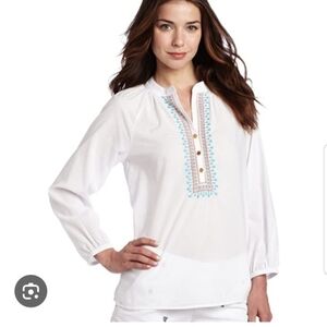 Lilly Pulitzer White Blouse with Blue Detailing